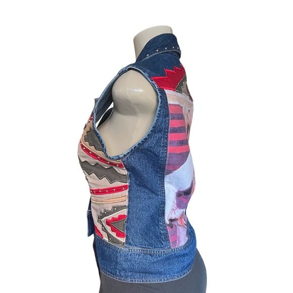 Foreman Burns Cowgirls Blue Jean Southwest Vest with silver stud details Size M - Picture 9 of 13